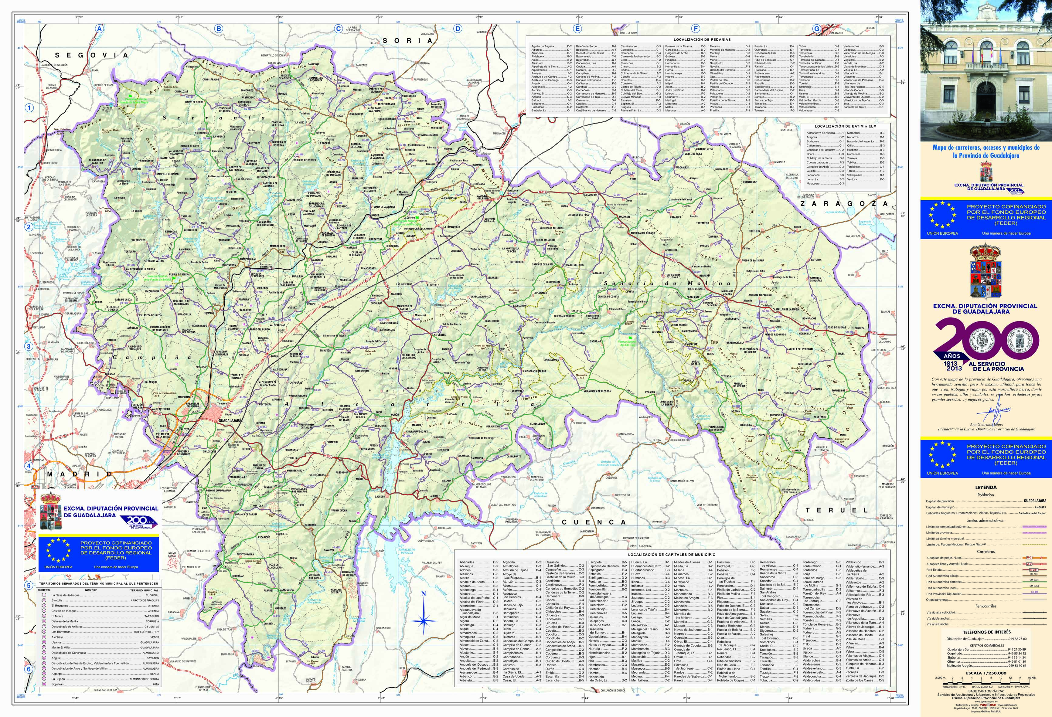 Mapa de Carreteras, accesos y municipios de la Provincia